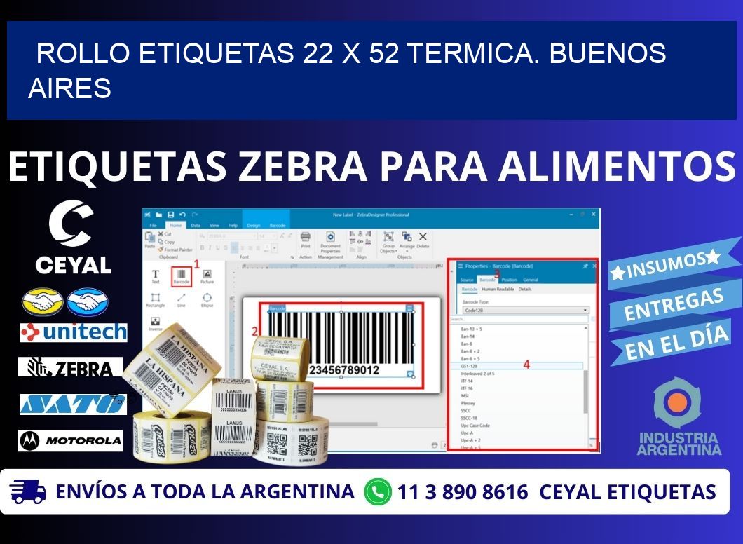 Rollo etiquetas 22 x 52 termica. Buenos Aires