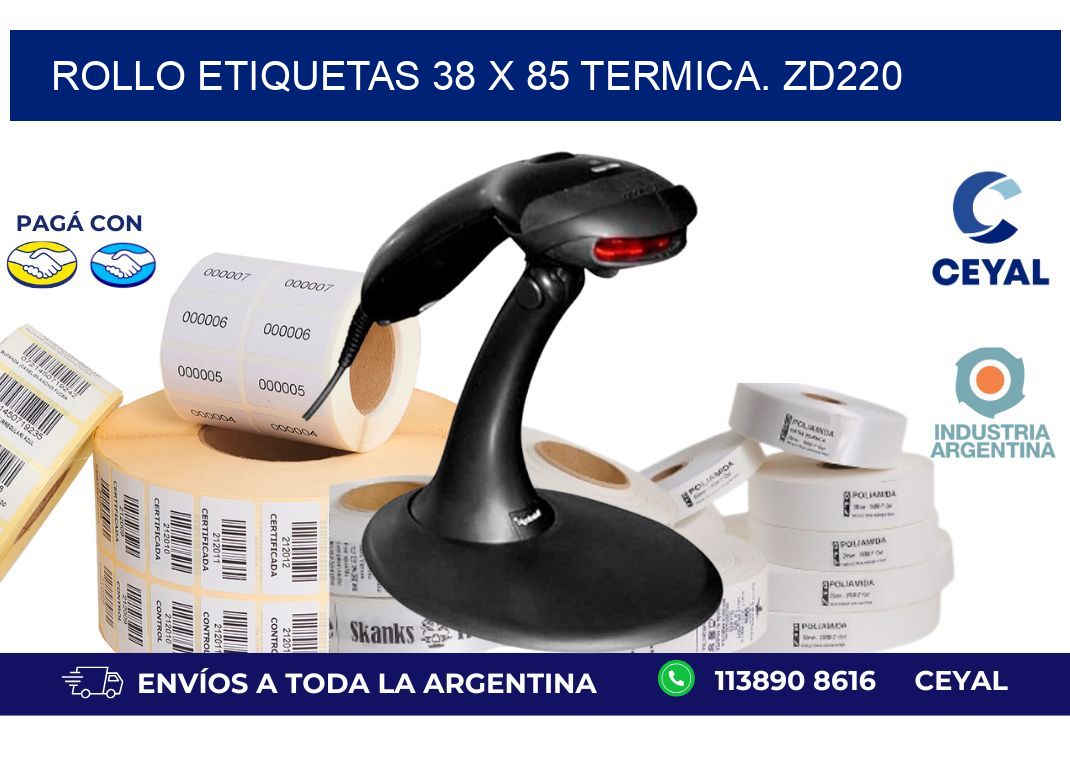 Rollo etiquetas 38 x 85 termica. zd220