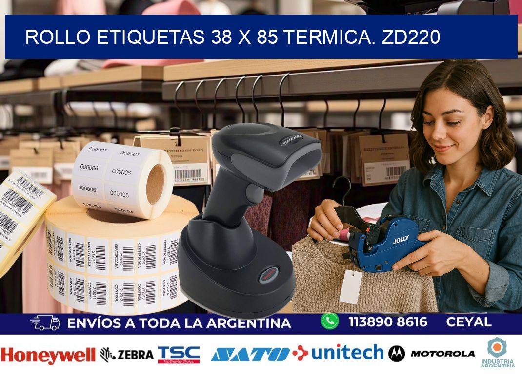 Rollo etiquetas 38 x 85 termica. zd220