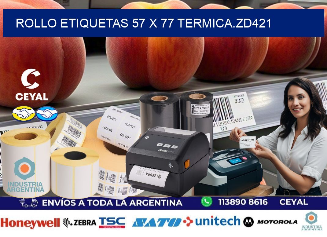 Rollo etiquetas 57 x 77 termica.zd421