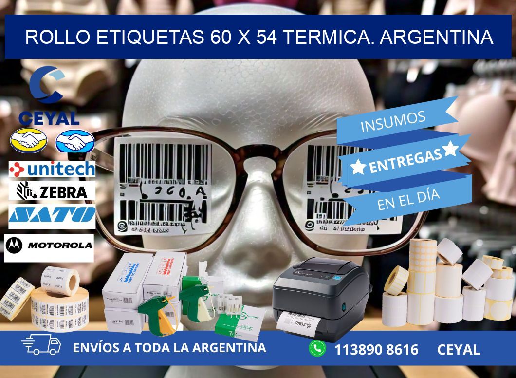Rollo etiquetas 60 x 54 termica. Argentina