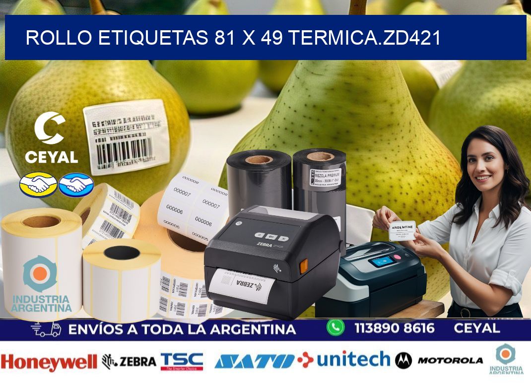 Rollo etiquetas 81 x 49 termica.zd421
