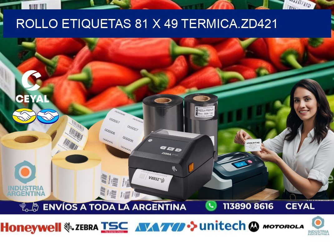 Rollo etiquetas 81 x 49 termica.zd421