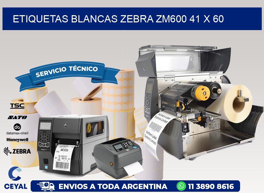 ETIQUETAS BLANCAS ZEBRA ZM600 41 x 60