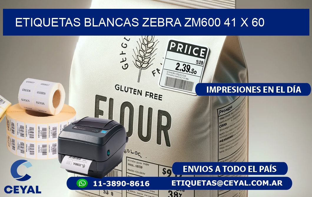 ETIQUETAS BLANCAS ZEBRA ZM600 41 x 60