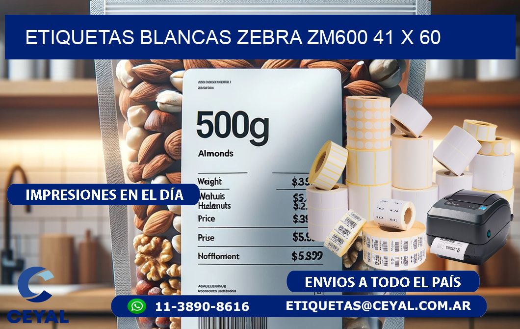 ETIQUETAS BLANCAS ZEBRA ZM600 41 x 60