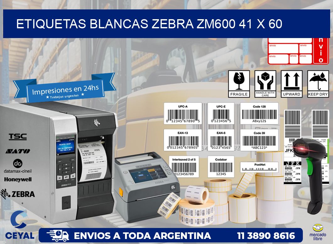 ETIQUETAS BLANCAS ZEBRA ZM600 41 x 60