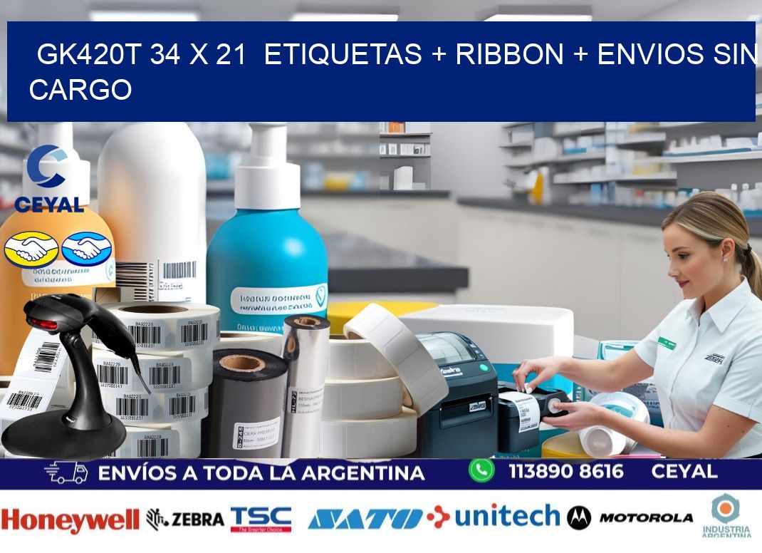 GK420T 34 x 21  etiquetas + ribbon + envios sin cargo
