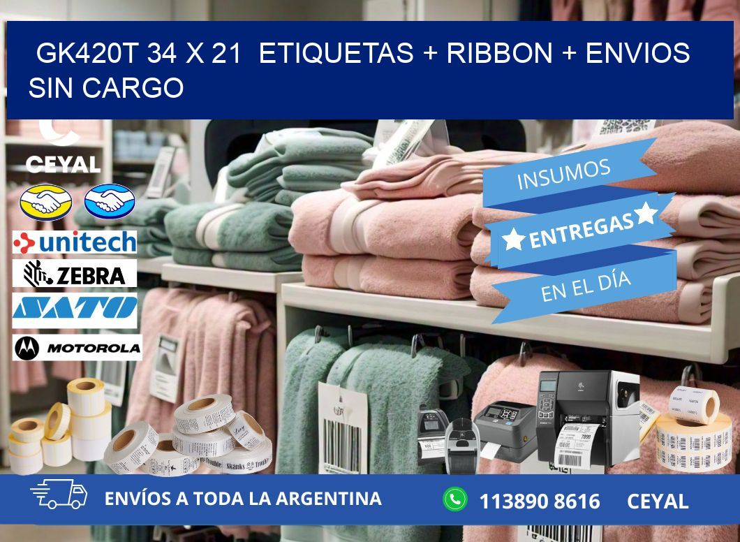 GK420T 34 x 21  etiquetas + ribbon + envios sin cargo