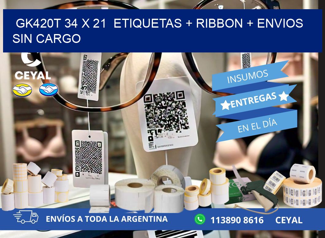 GK420T 34 x 21  etiquetas + ribbon + envios sin cargo
