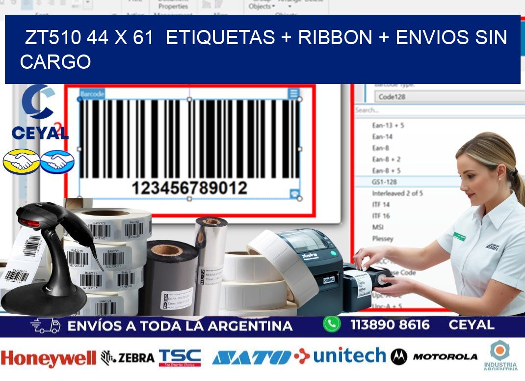 ZT510 44 x 61  etiquetas + ribbon + envios sin cargo