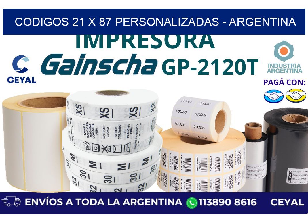 codigos 21 x 87 personalizadas - Argentina