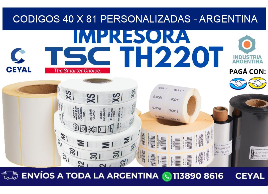 codigos 40 x 81 personalizadas - Argentina