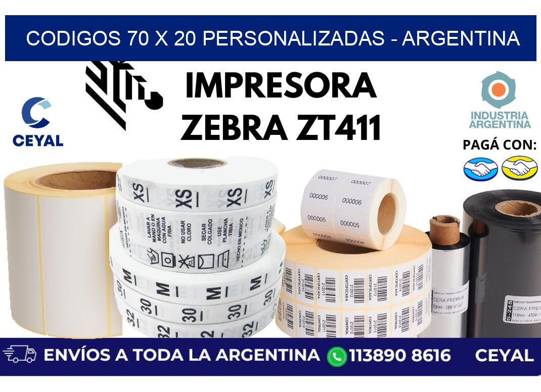 codigos 70 x 20 personalizadas - Argentina