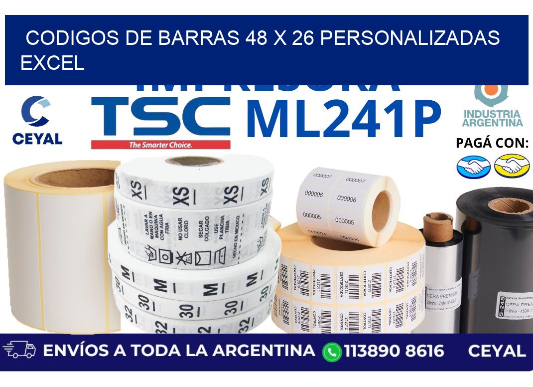 codigos de barras 48 x 26 personalizadas excel