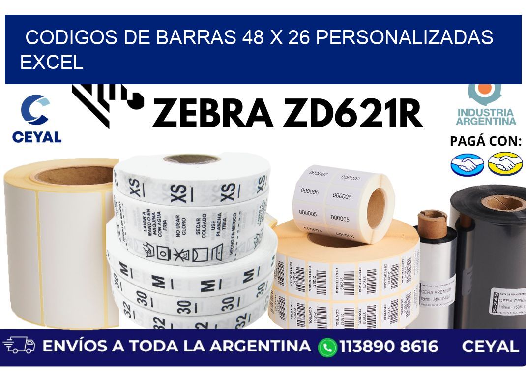 codigos de barras 48 x 26 personalizadas excel