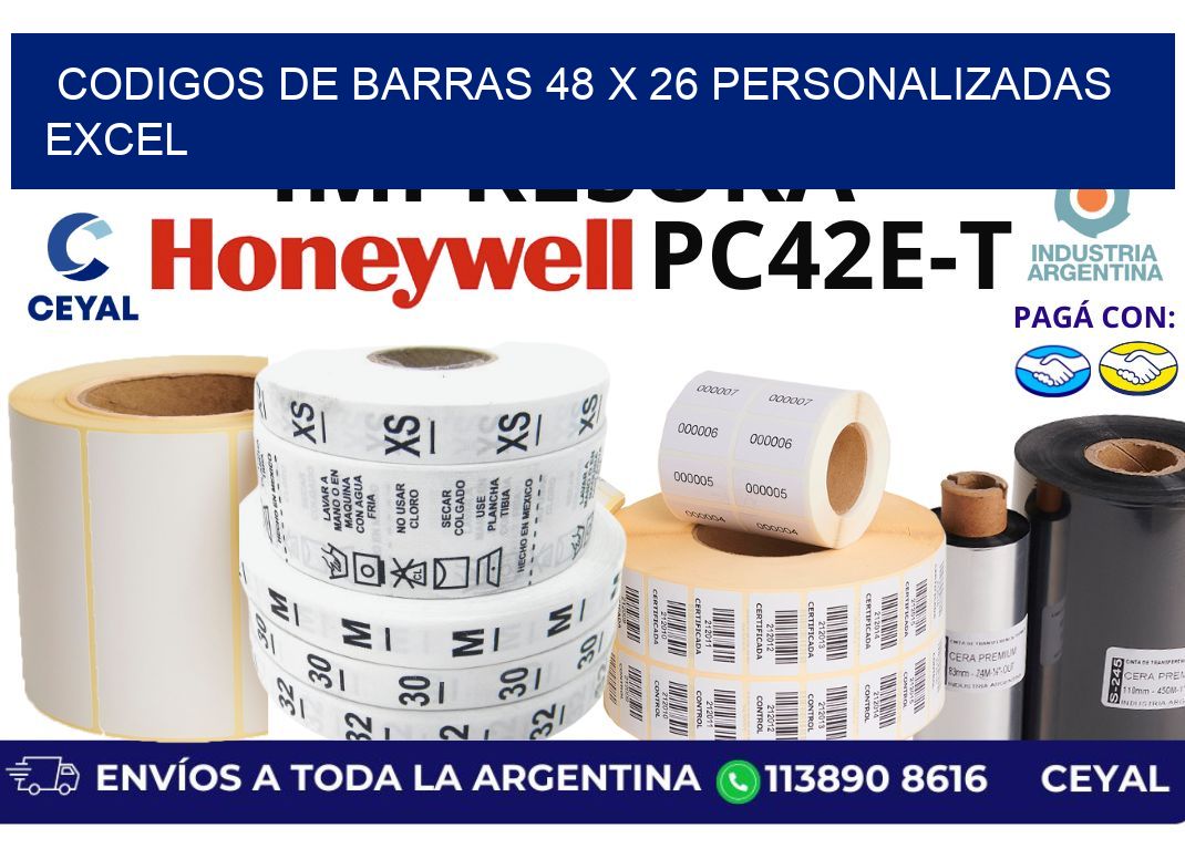 codigos de barras 48 x 26 personalizadas excel