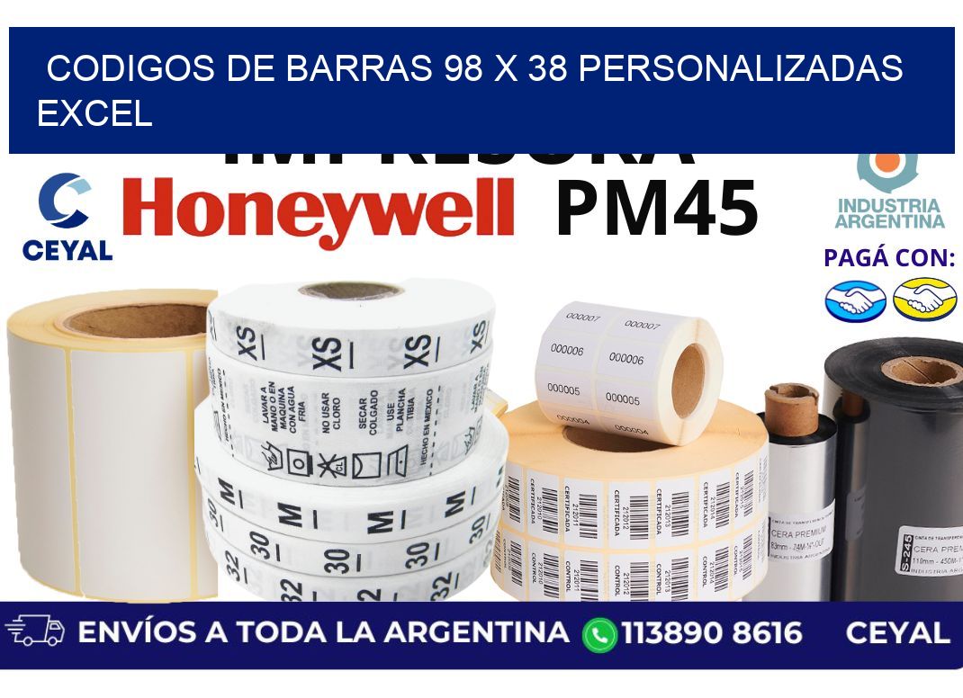 codigos de barras 98 x 38 personalizadas excel