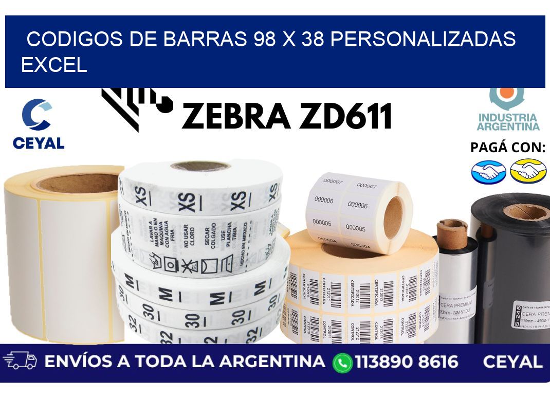 codigos de barras 98 x 38 personalizadas excel