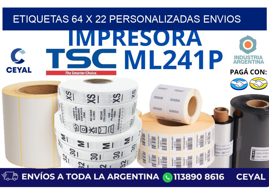 etiquetas 64 x 22 personalizadas envios