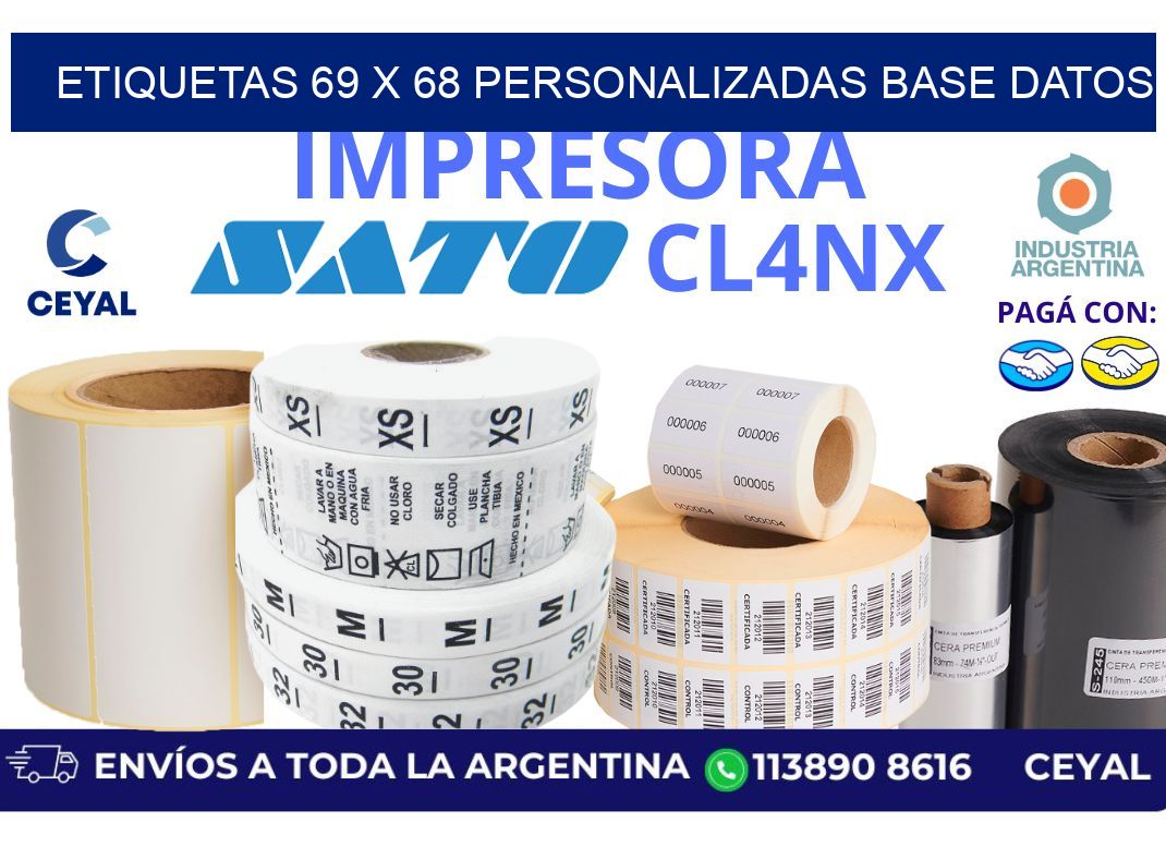 etiquetas 69 x 68 personalizadas base datos