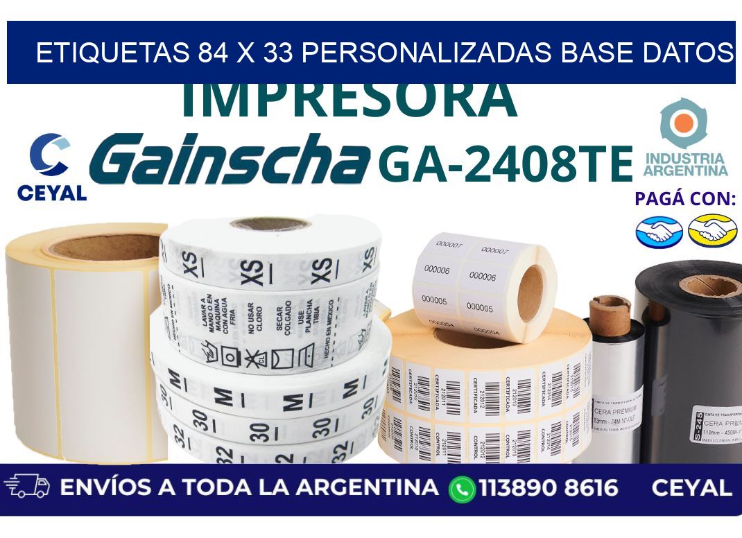 etiquetas 84 x 33 personalizadas base datos