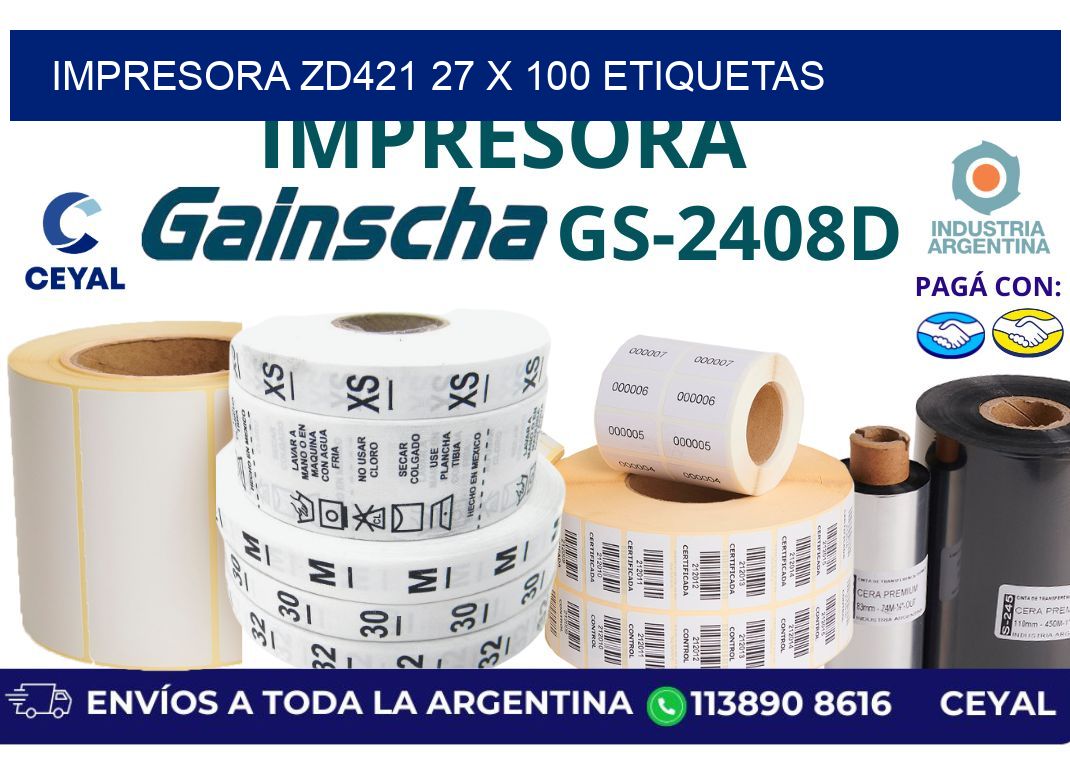 impresora zd421 27 x 100 etiquetas