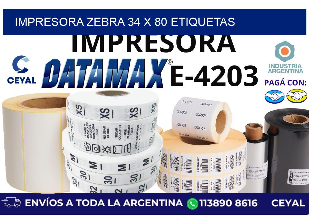 impresora zebra 34 x 80 etiquetas