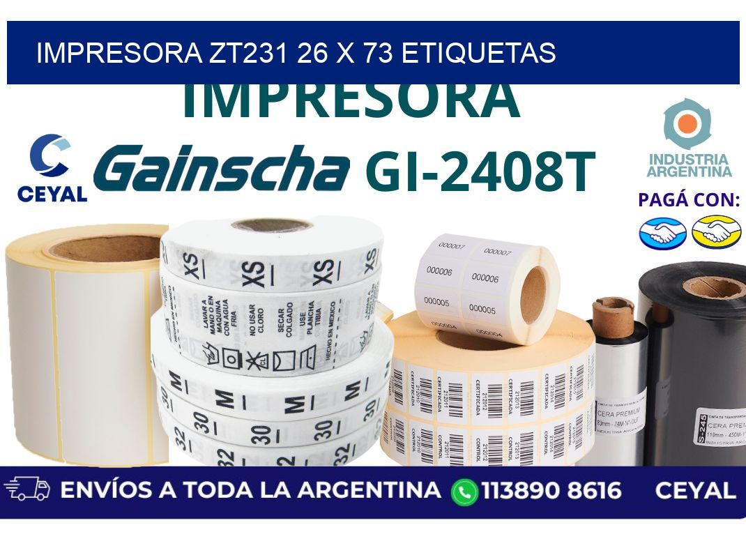 impresora zt231 26 x 73 etiquetas