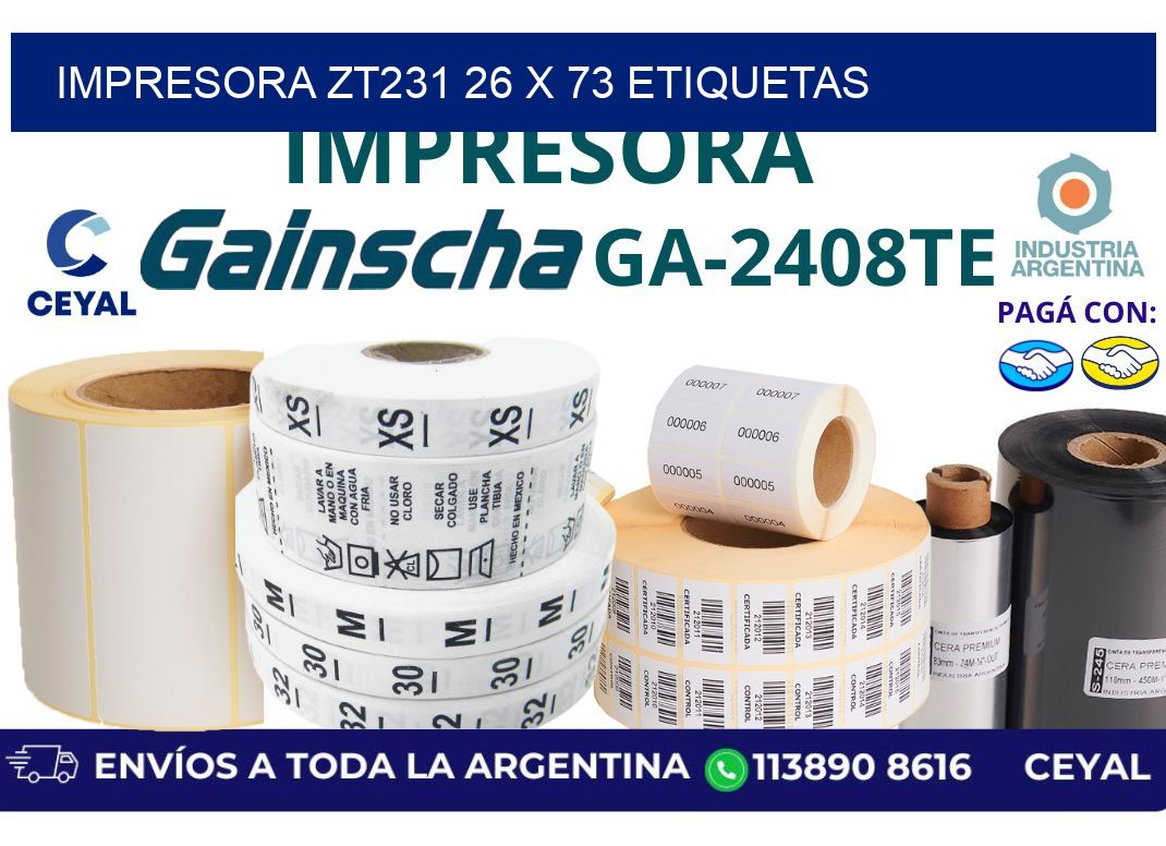impresora zt231 26 x 73 etiquetas