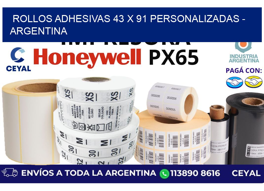 rollos adhesivas 43 x 91 personalizadas - Argentina