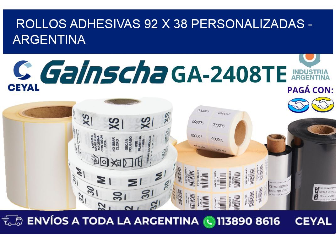 rollos adhesivas 92 x 38 personalizadas - Argentina