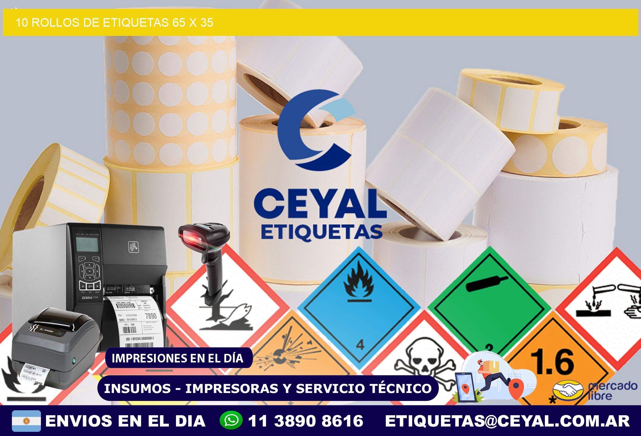 10 ROLLOS DE ETIQUETAS 65 x 35