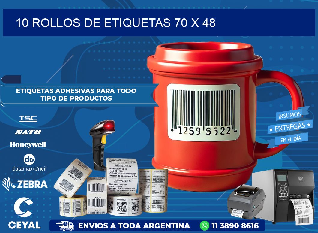 10 ROLLOS DE ETIQUETAS 70 x 48