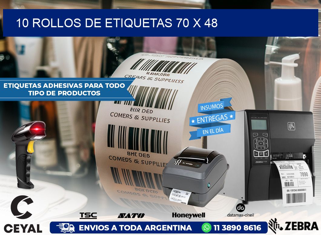 10 ROLLOS DE ETIQUETAS 70 x 48
