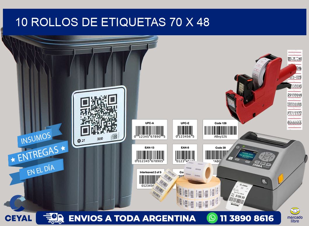10 ROLLOS DE ETIQUETAS 70 x 48