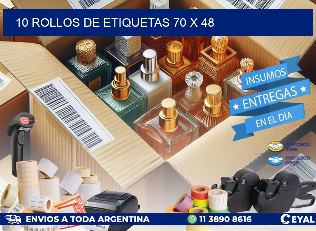 10 ROLLOS DE ETIQUETAS 70 x 48