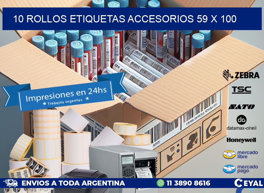 10 ROLLOS ETIQUETAS ACCESORIOS 59 x 100