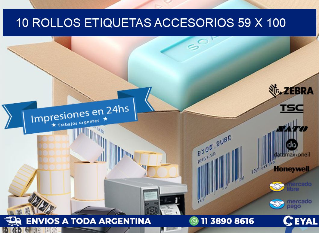 10 ROLLOS ETIQUETAS ACCESORIOS 59 x 100