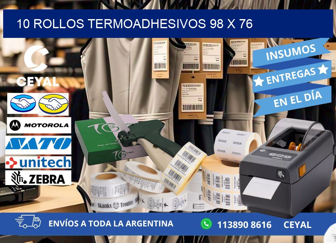 10 ROLLOS TERMOADHESIVOS 98 x 76