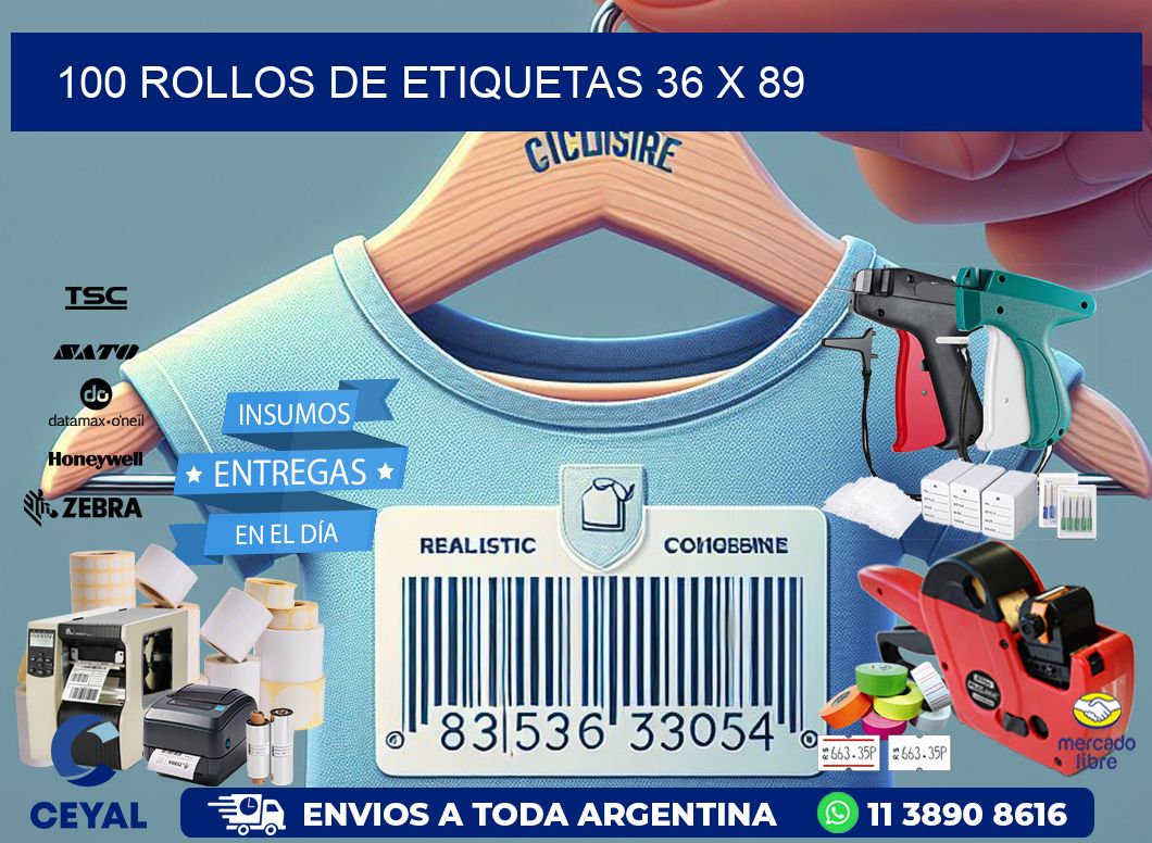 100 ROLLOS DE ETIQUETAS 36 x 89