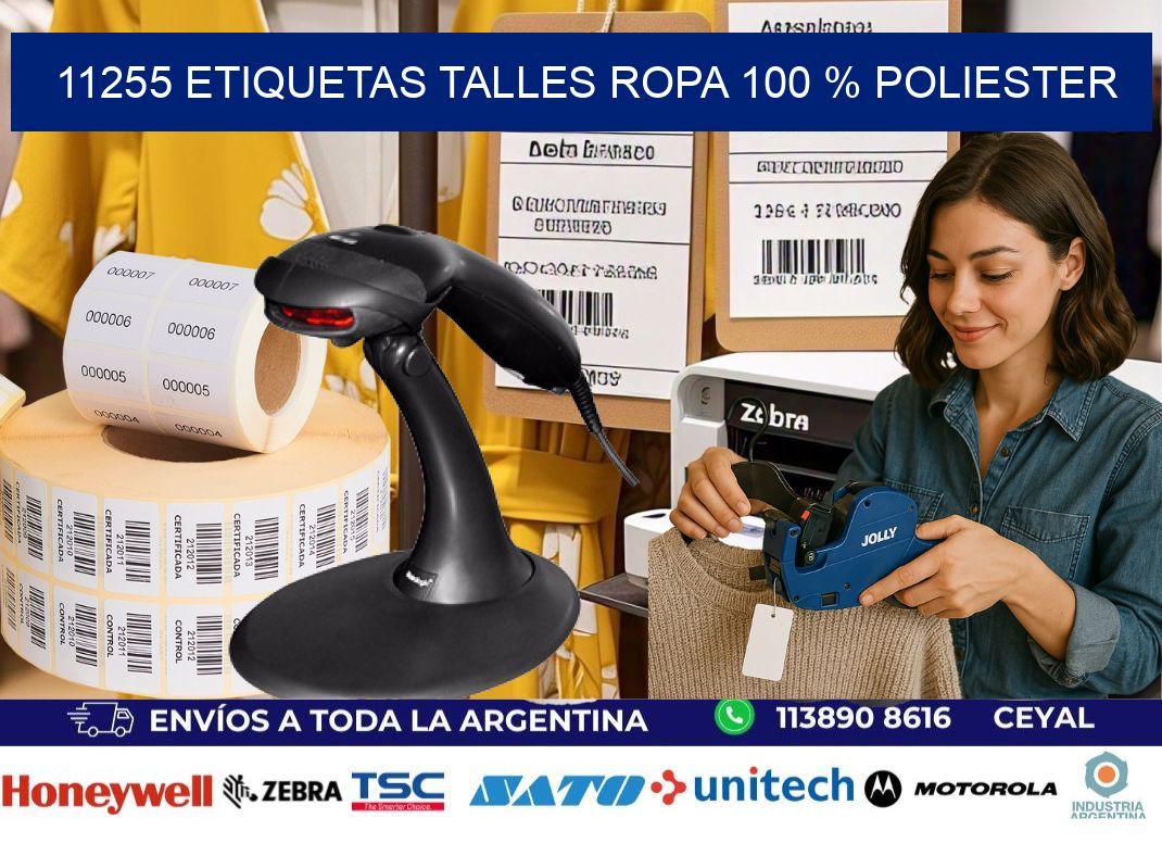 11255 ETIQUETAS TALLES ROPA 100 % POLIESTER