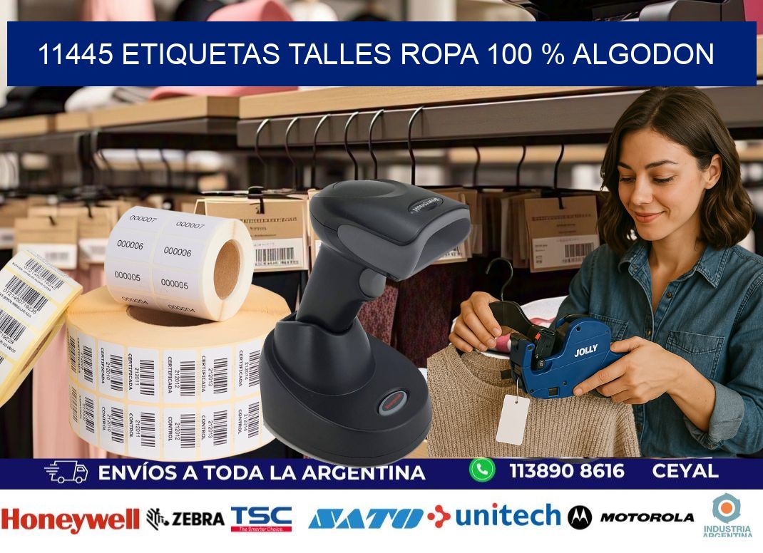 11445 ETIQUETAS TALLES ROPA 100 % ALGODON