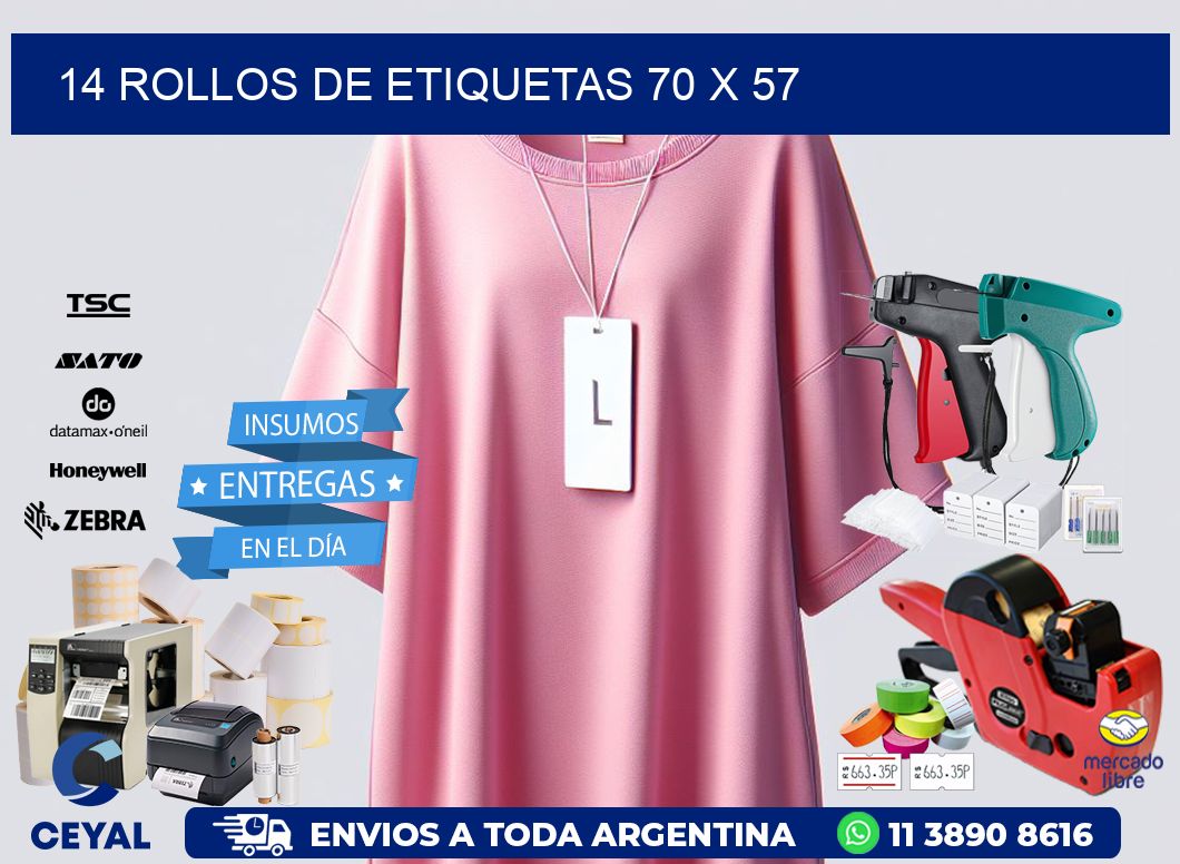 14 ROLLOS DE ETIQUETAS 70 x 57