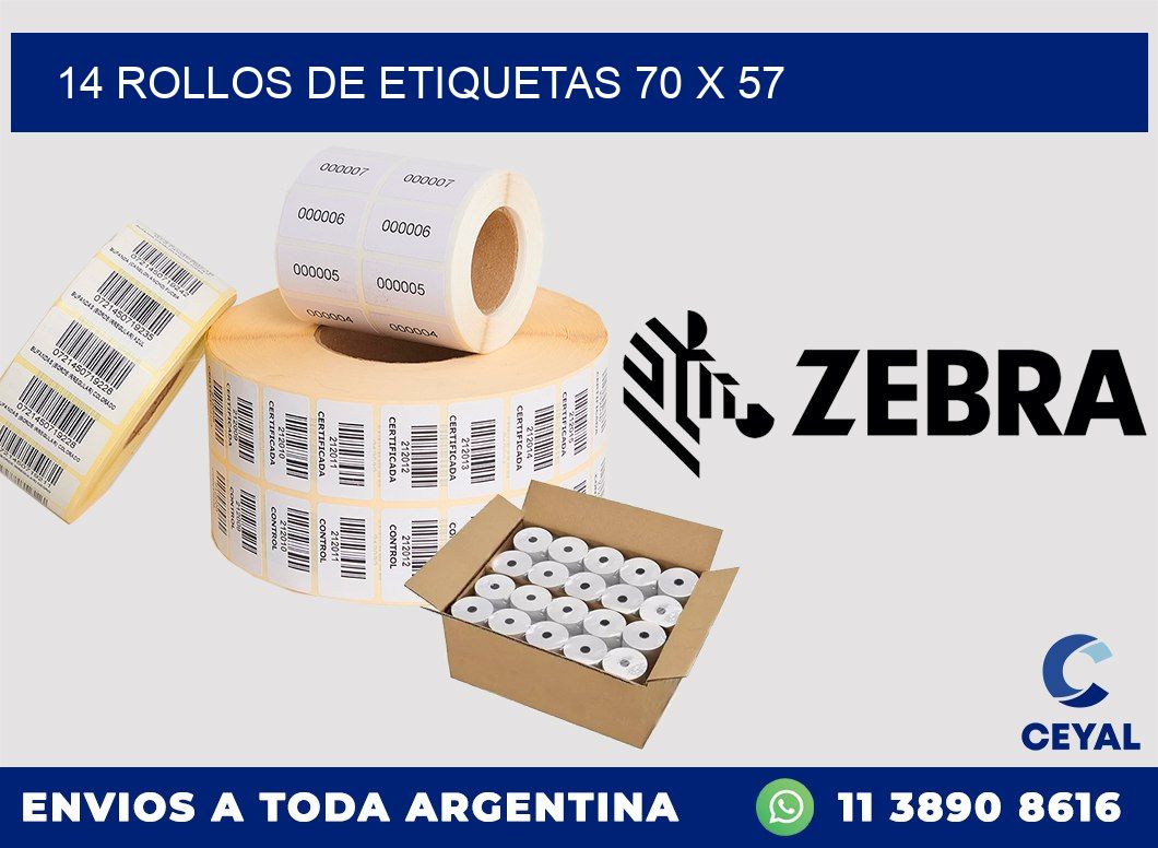 14 ROLLOS DE ETIQUETAS 70 x 57