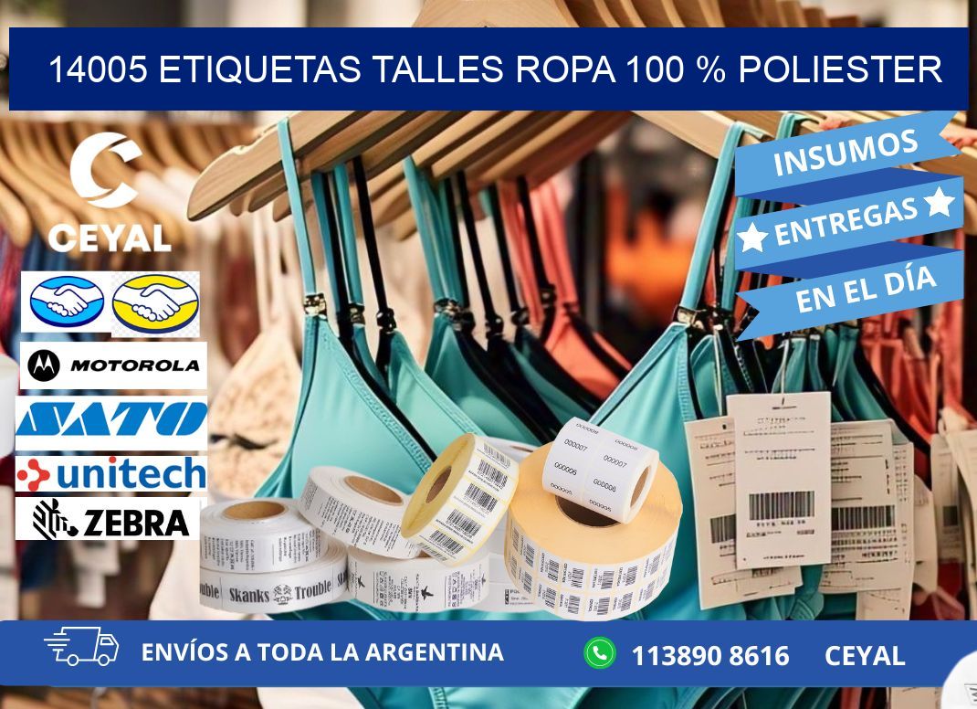 14005 ETIQUETAS TALLES ROPA 100 % POLIESTER