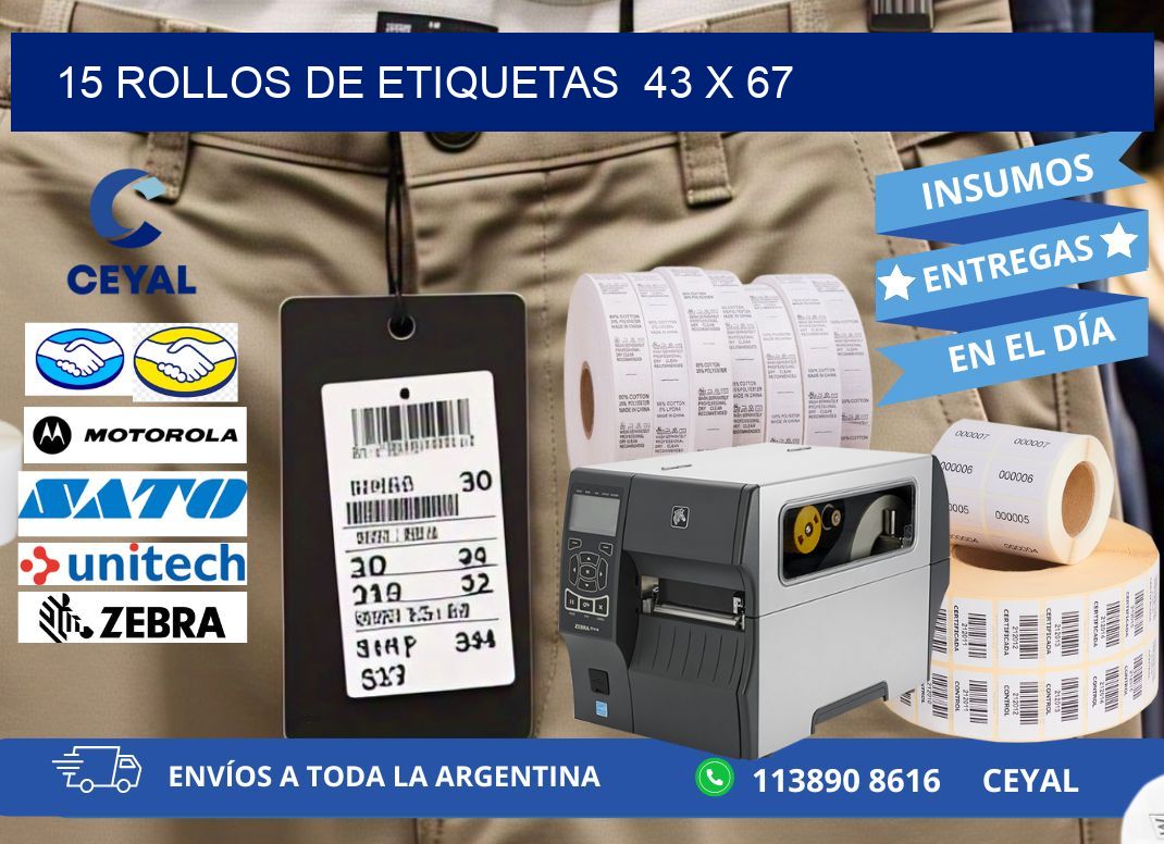 15 ROLLOS DE ETIQUETAS  43 x 67