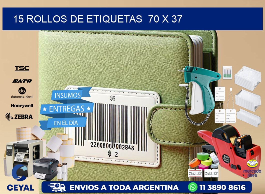 15 ROLLOS DE ETIQUETAS  70 x 37