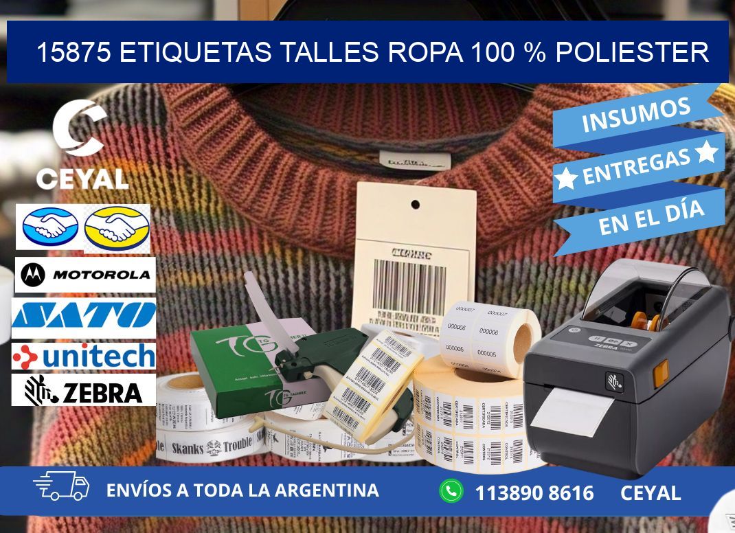 15875 ETIQUETAS TALLES ROPA 100 % POLIESTER