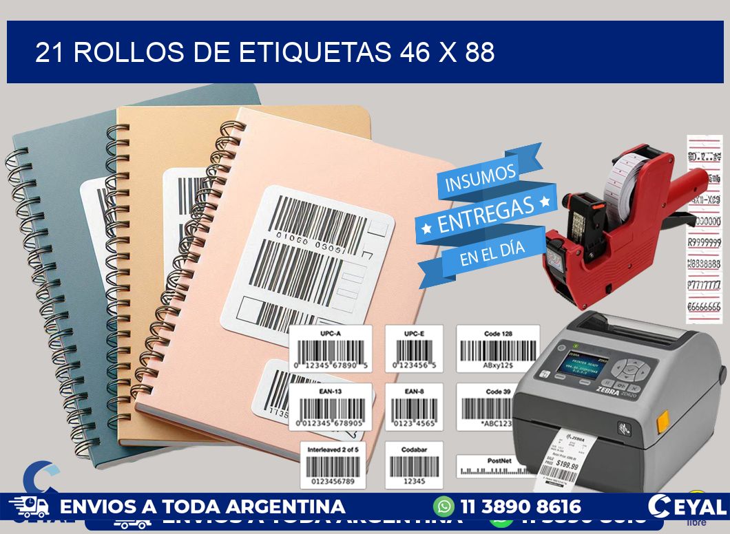 21 ROLLOS DE ETIQUETAS 46 x 88